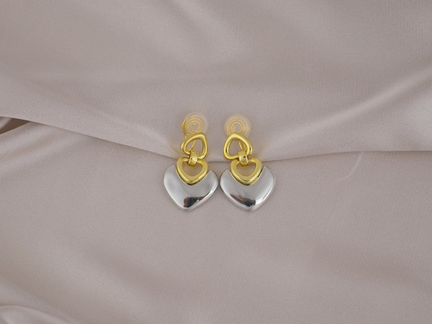 Heavy Love Heart Gold and Silver Clip-On Earring image 0