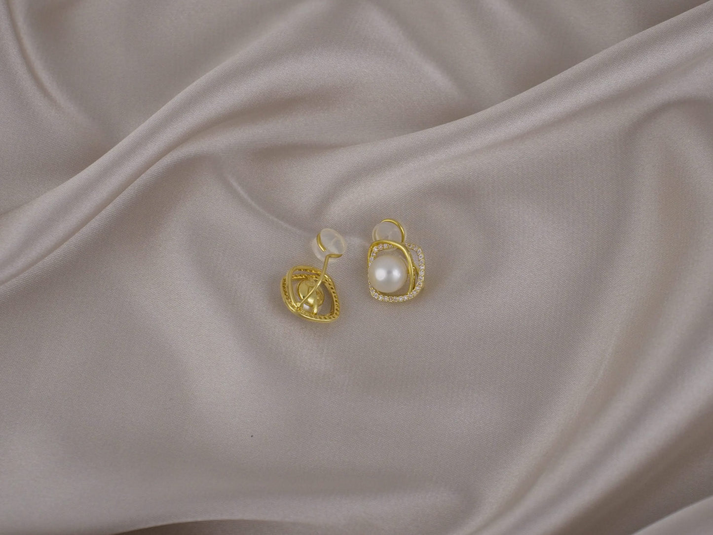 Elegant Freshwater Pearl and Zircon Gold Clip-On Earring image 1