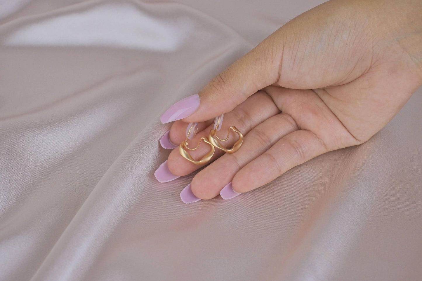 Elegant Irregular Hoop C-Shape Small Rose Gold Clip-On Earring image 1