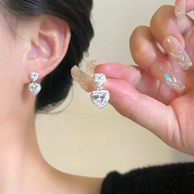 Heart Shaped - Clip on Earring - Cubic Zirconia and Silver