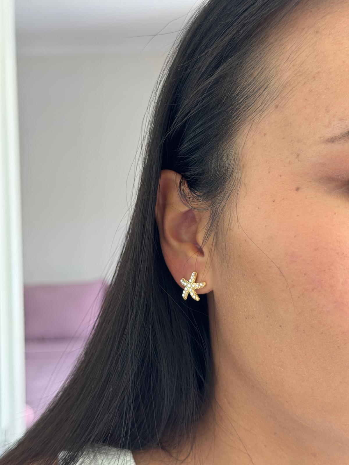 Starfish - Clip on earring - Pearl and Gold
