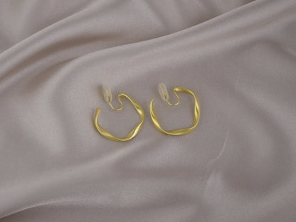 Elegant Irregular Hoop C-Shape Gold Clip-On Earring image 0