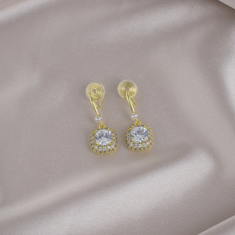 Elegant Round Square Zircon Gold Clip-On Earring image 0