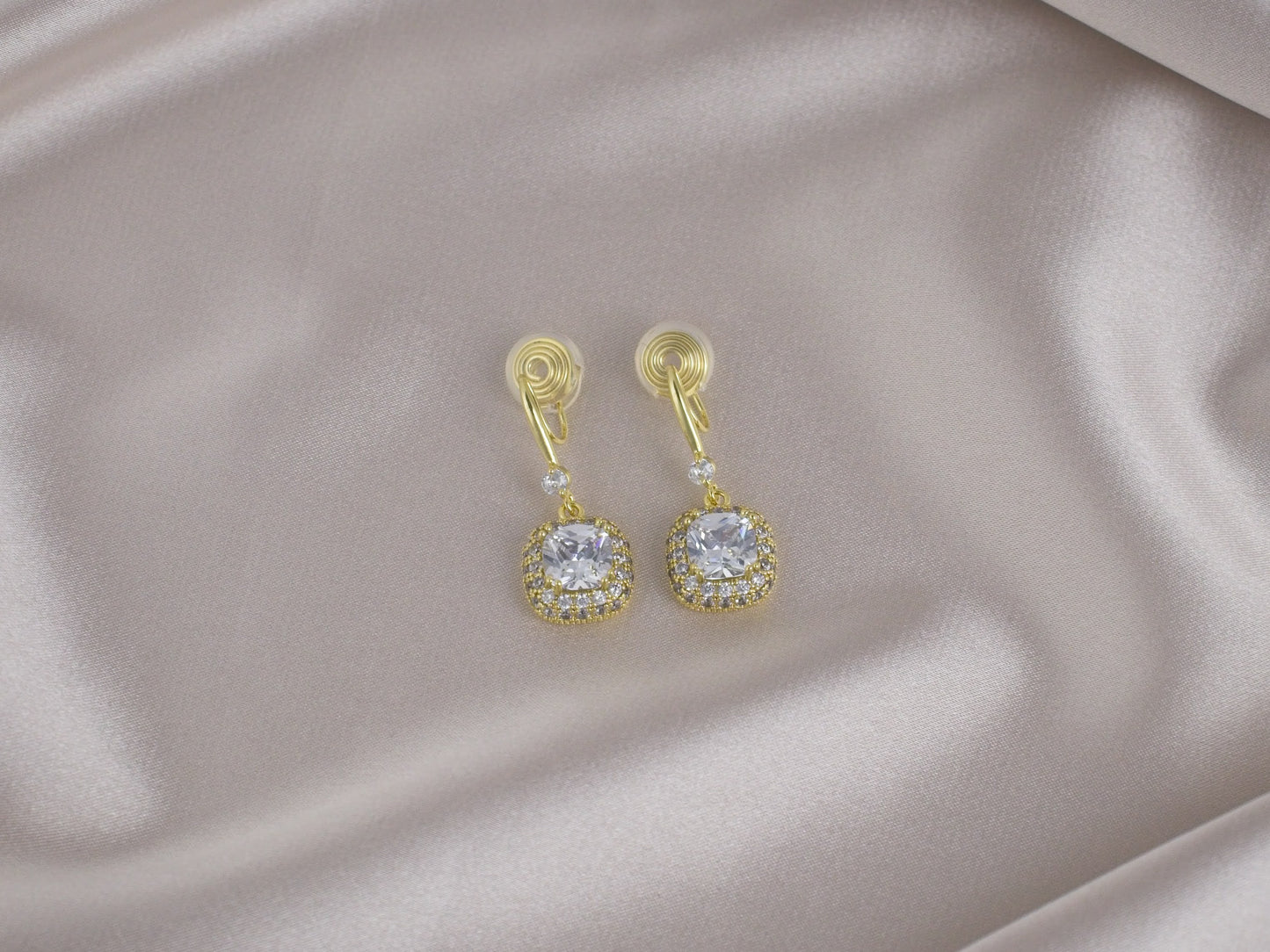 Elegant Round Square Zircon Gold Clip-On Earring image 0