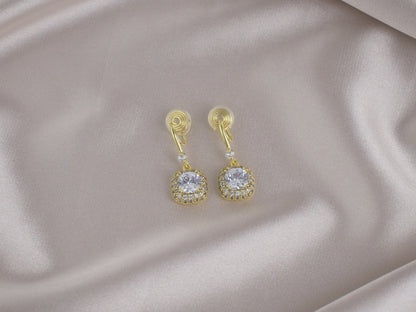 Elegant Round Square Zircon Gold Clip-On Earring image 0