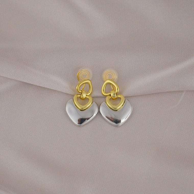 Heavy Love Heart Gold and Silver Clip-On Earring image 0