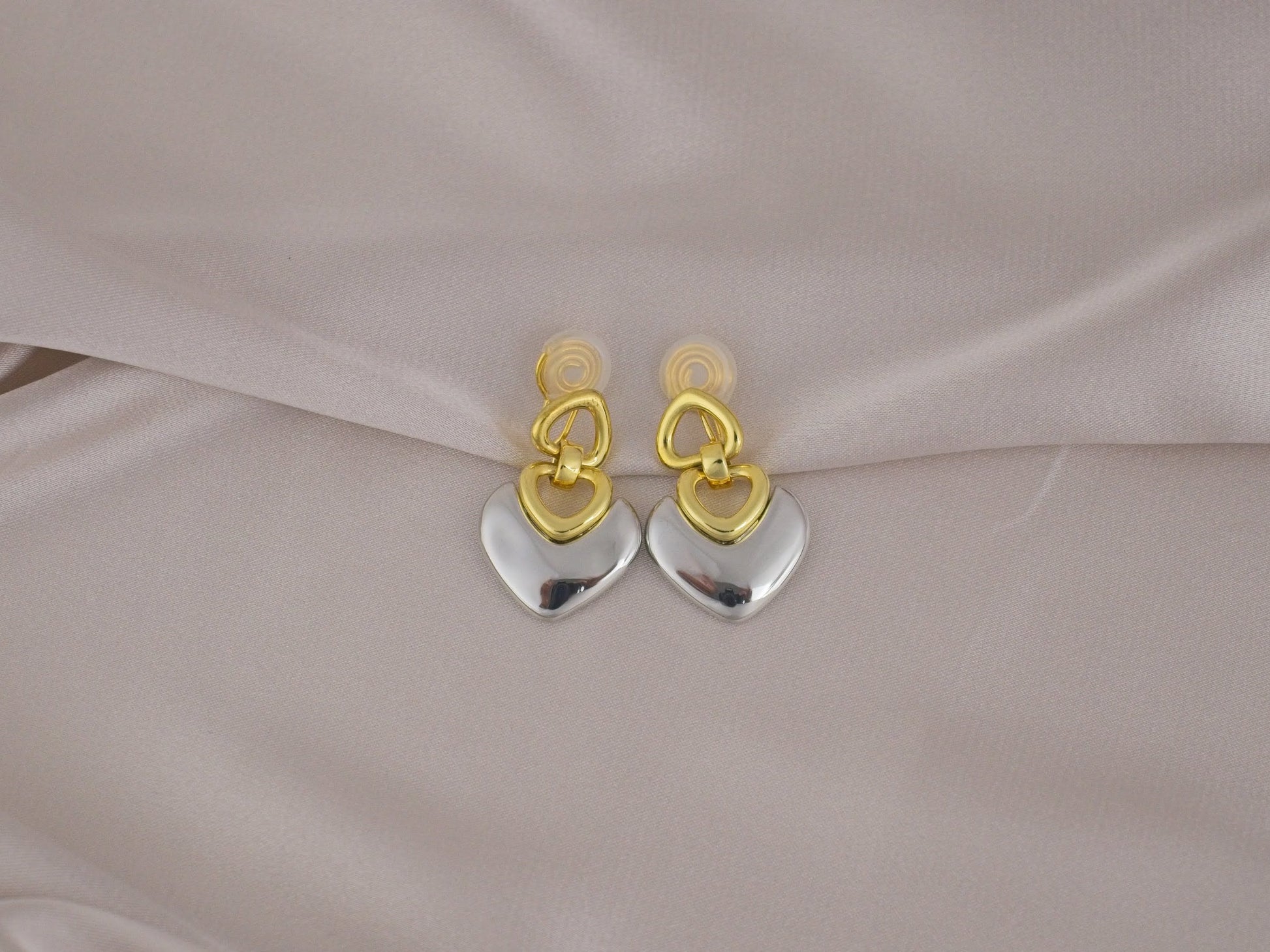 Heavy Love Heart Gold and Silver Clip-On Earring image 0