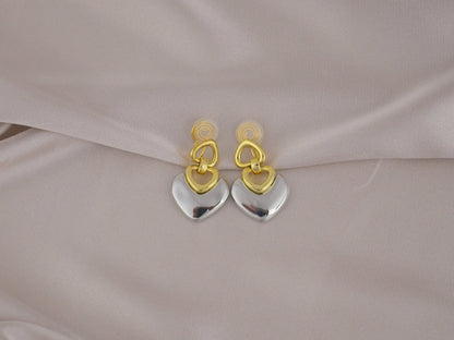 Heavy Love Heart Gold and Silver Clip-On Earring image 0