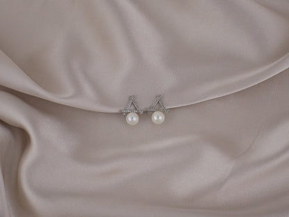 Tria Zircon and Pearl Silver Clip-On Earring image 0