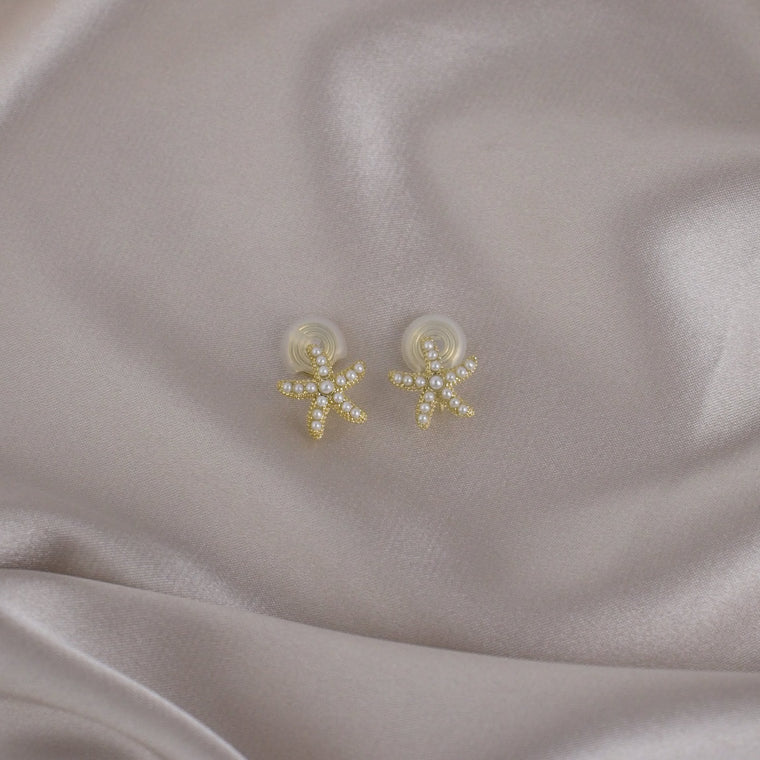 Starfish Pearl Inlay Gold Clip-On Earring image 0
