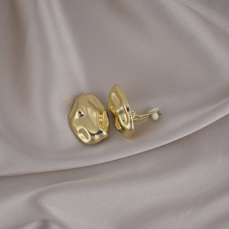 Statement Elegant Hammered Gold Clip-On Earring image 1