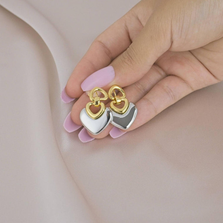 Heavy Love Heart Gold and Silver Clip-On Earring image 1
