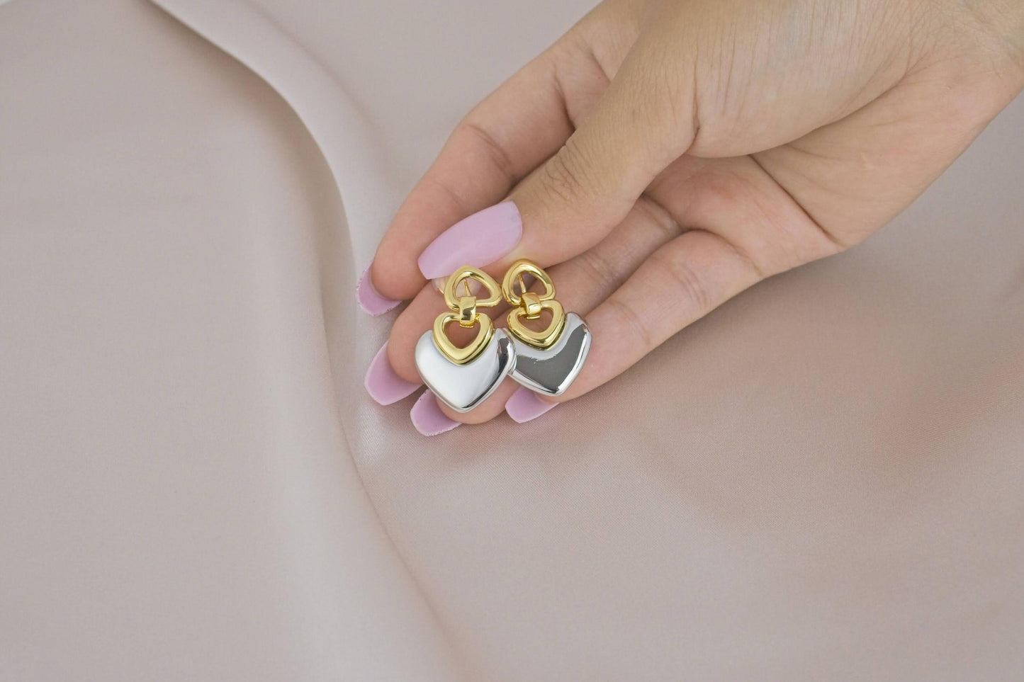 Heavy Love Heart Gold and Silver Clip-On Earring image 1
