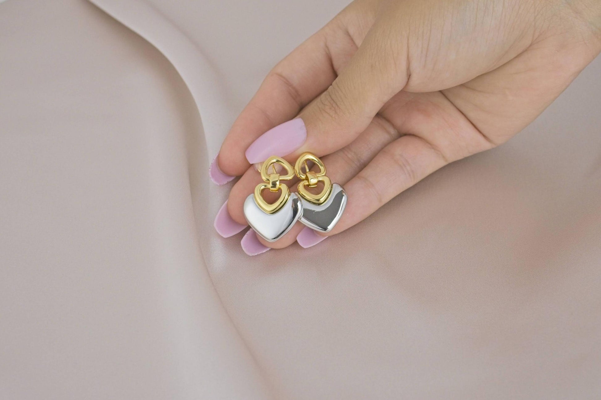 Heavy Love Heart Gold and Silver Clip-On Earring image 1