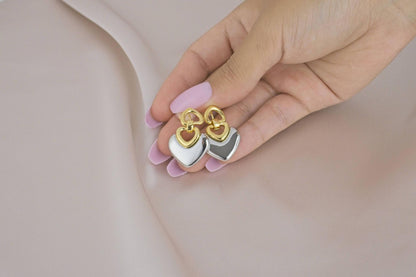 Heavy Love Heart Gold and Silver Clip-On Earring image 1
