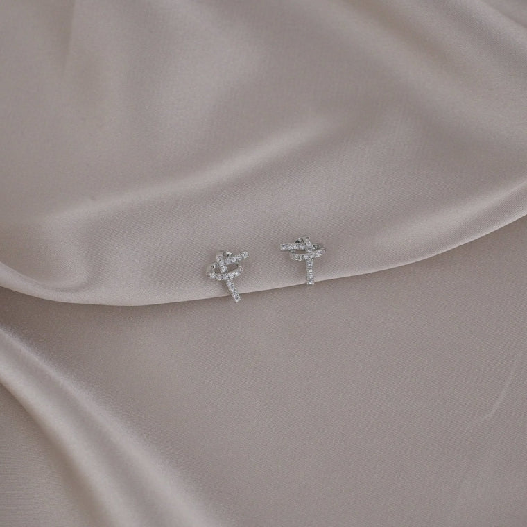Elegant Knot Shape with Zircon Silver Clip-On Earring image 0