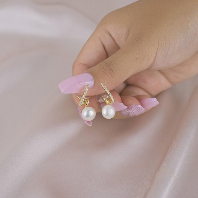 Lightning Pearl Cuff Zircon Gold Clip-On Earring image 1